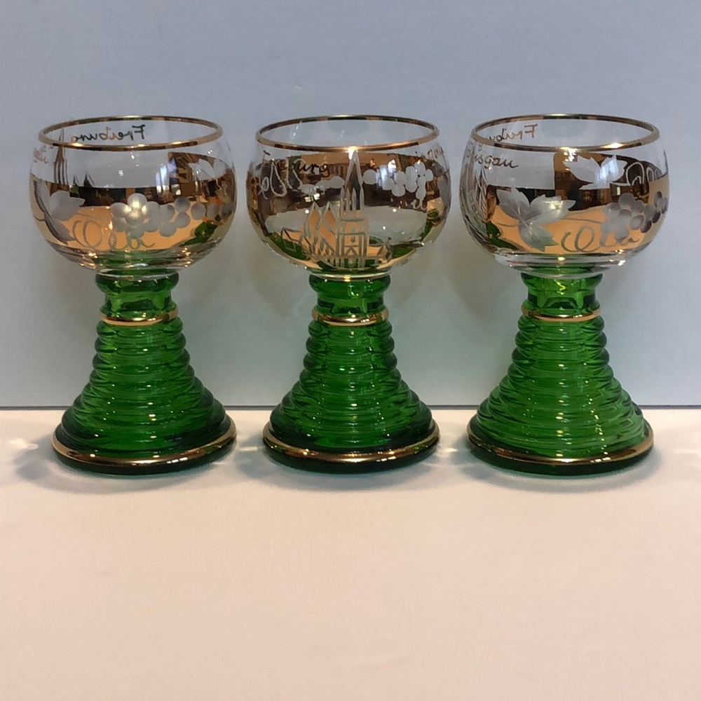 Set Of Three Freiburg im Breisgau Germany Souvenir Cordial Glasses Etched